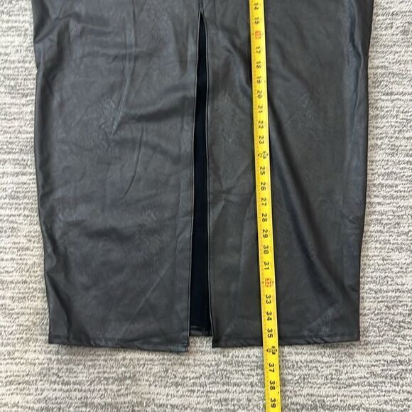NWT Naked Wardrobe Black Faux Leather Midi Skirt 2X Front Slit - Picture 10 of 15